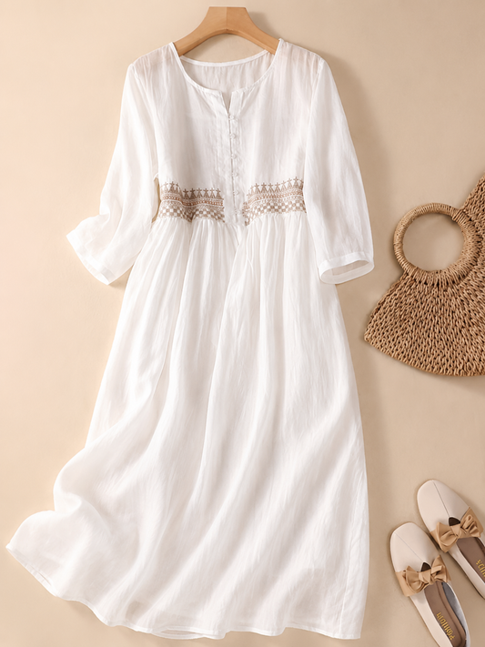 Theodora | Women's Embroidered Long Sleeve Midi Dress