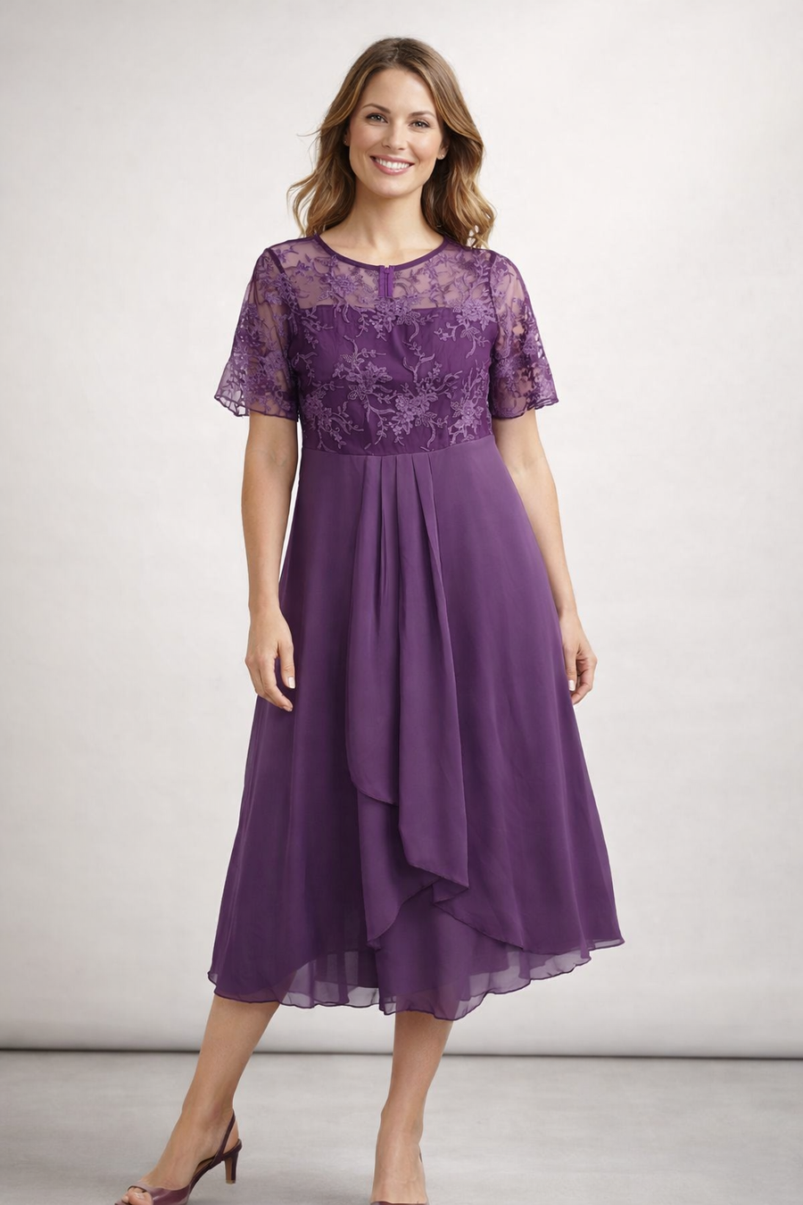 Lace Chiffon Midi Dress