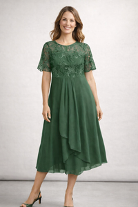 Lace Chiffon Midi Dress