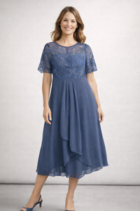 Lace Chiffon Midi Dress