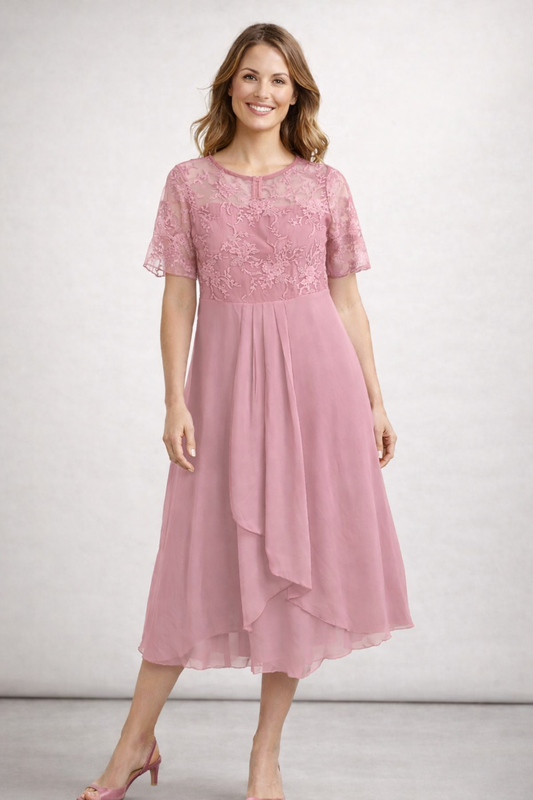 Lace Chiffon Midi Dress