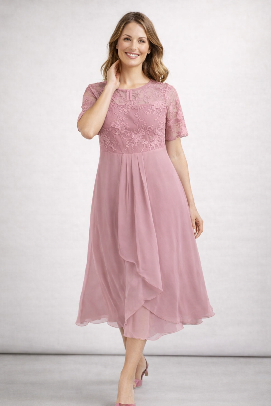 Lace Chiffon Midi Dress