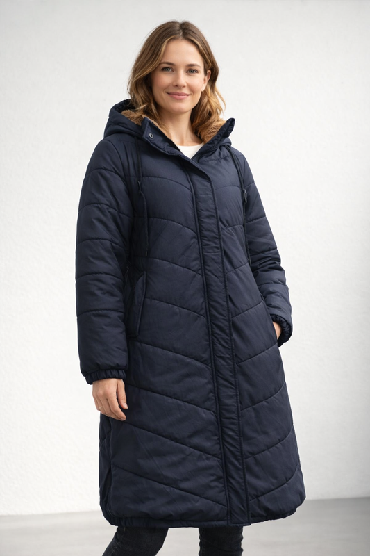 Hooded Quilted Long Coat