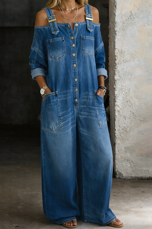 Jessa - Off Shoulder Denim Jumpsuit