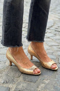 Harriet – Champagne Gold Metallic Peep-Toe Kitten Heels