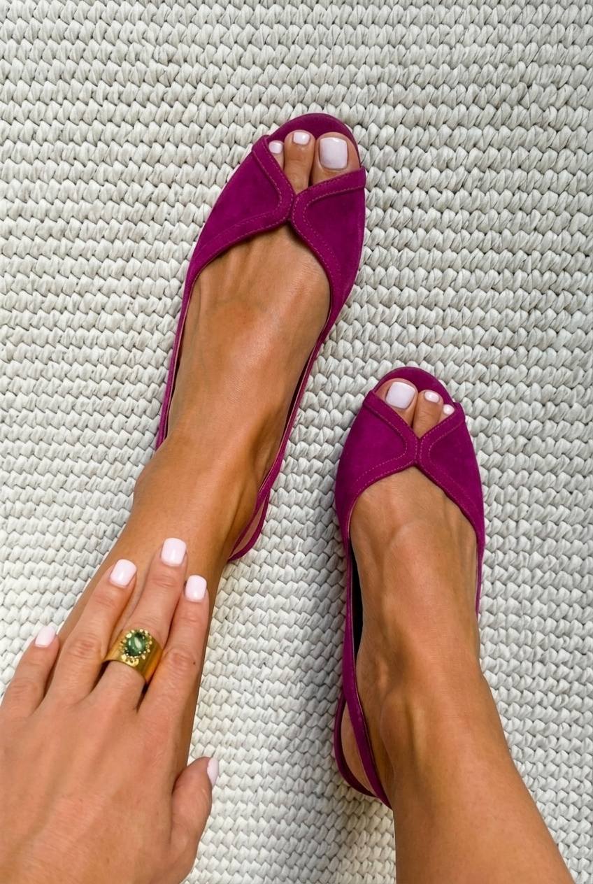Lucinda – Fuchsia Suede Open-Toe Slingback Ballet Flats