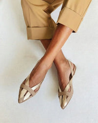 Marianne – Gold Colour Block Pointed-Toe Slingback Ballet Flats
