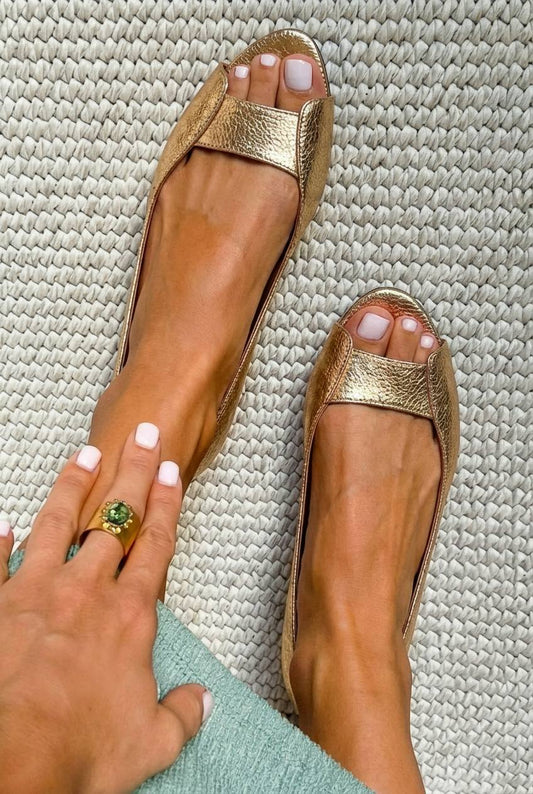 Iona – Metallic Open-Toe Ballet Flats