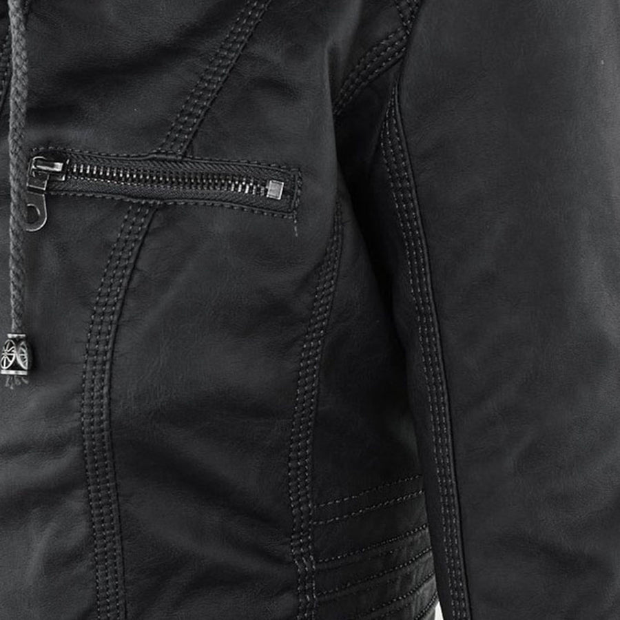 Hooded Faux Leather Jacket
