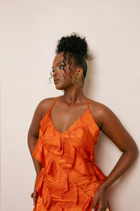 IZA Orange Ruffle Maxi Dress