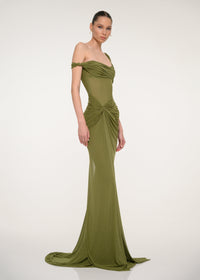 Olive Green One-Shoulder Dress