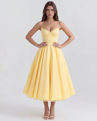 Antonia – Satin Midi Dress with Tulle Skirt