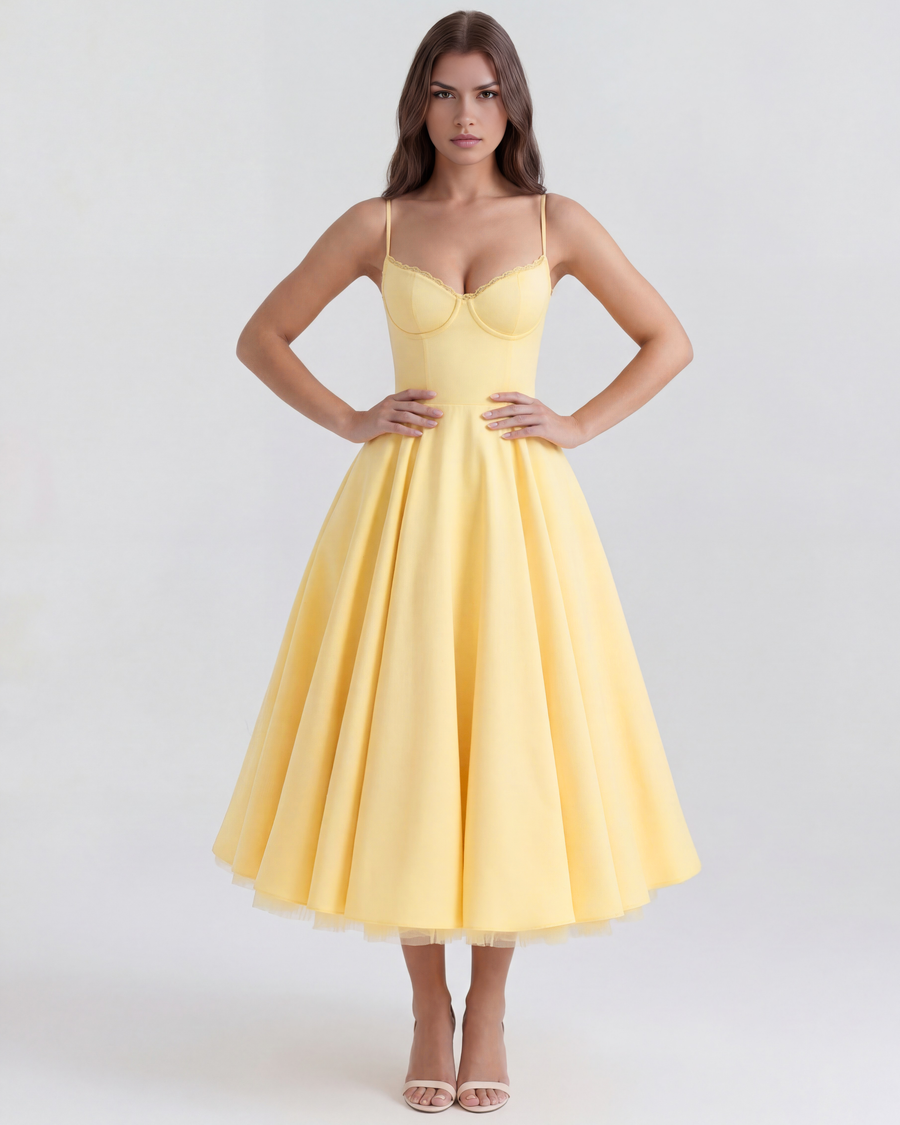 Antonia – Satin Midi Dress with Tulle Skirt