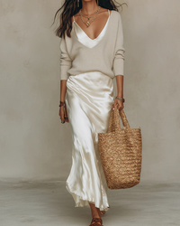 Betsy – Satin Midi Dress with Matching Jumper Set