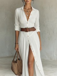Nessa - Pleated Maxi Dress with Notched Collar