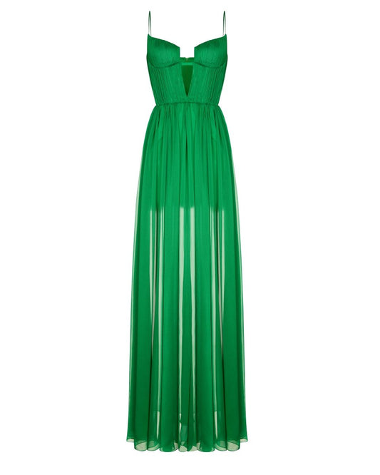 Draped cutout chiffon maxi dress