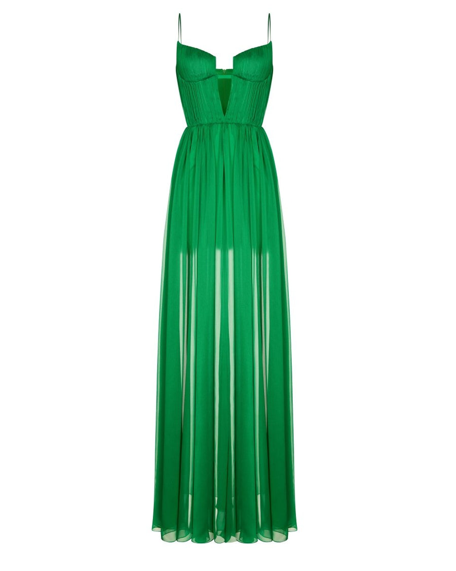 Draped cutout chiffon maxi dress