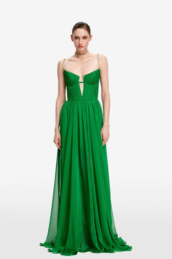 Draped cutout chiffon maxi dress