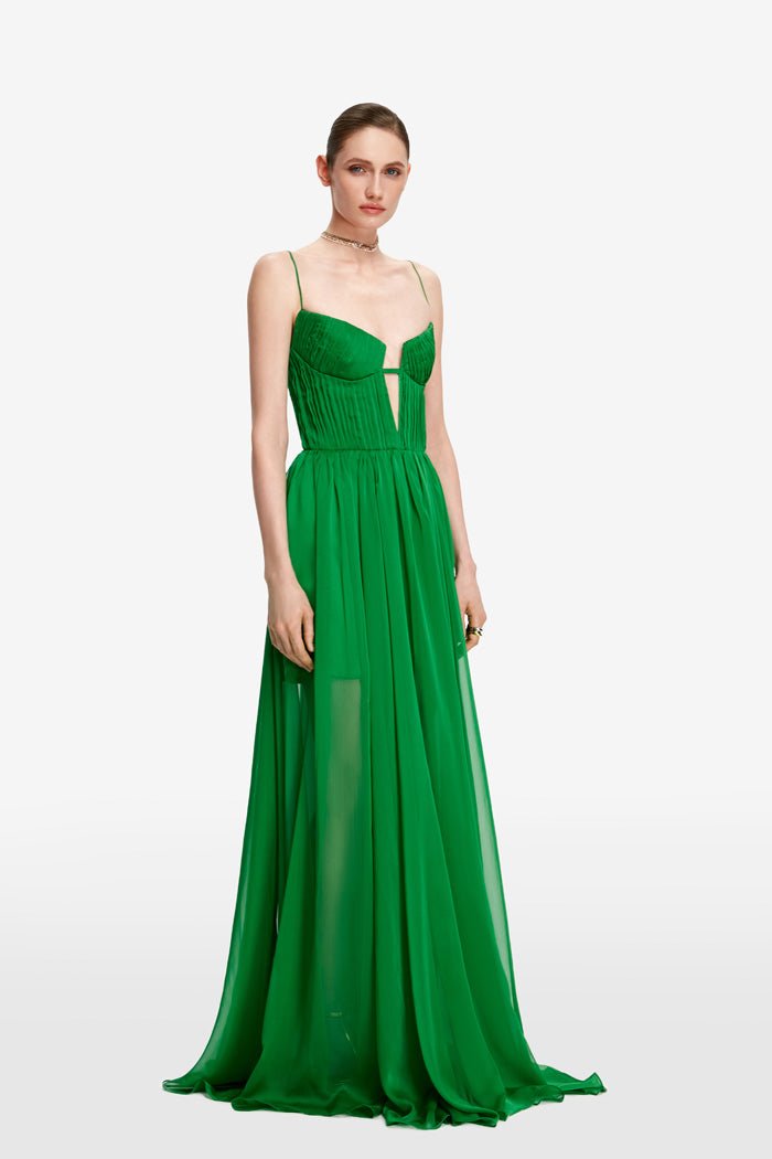 Draped cutout chiffon maxi dress