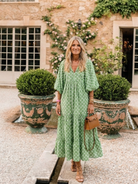 Edie – Patterned V-Neck Three-Quarter Sleeve Midi Dress