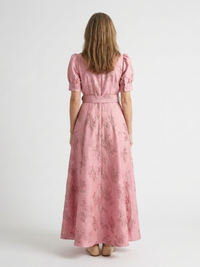 Lara – Short Sleeve Waist-Fitted Floral Textured Maxi Shirt Dress