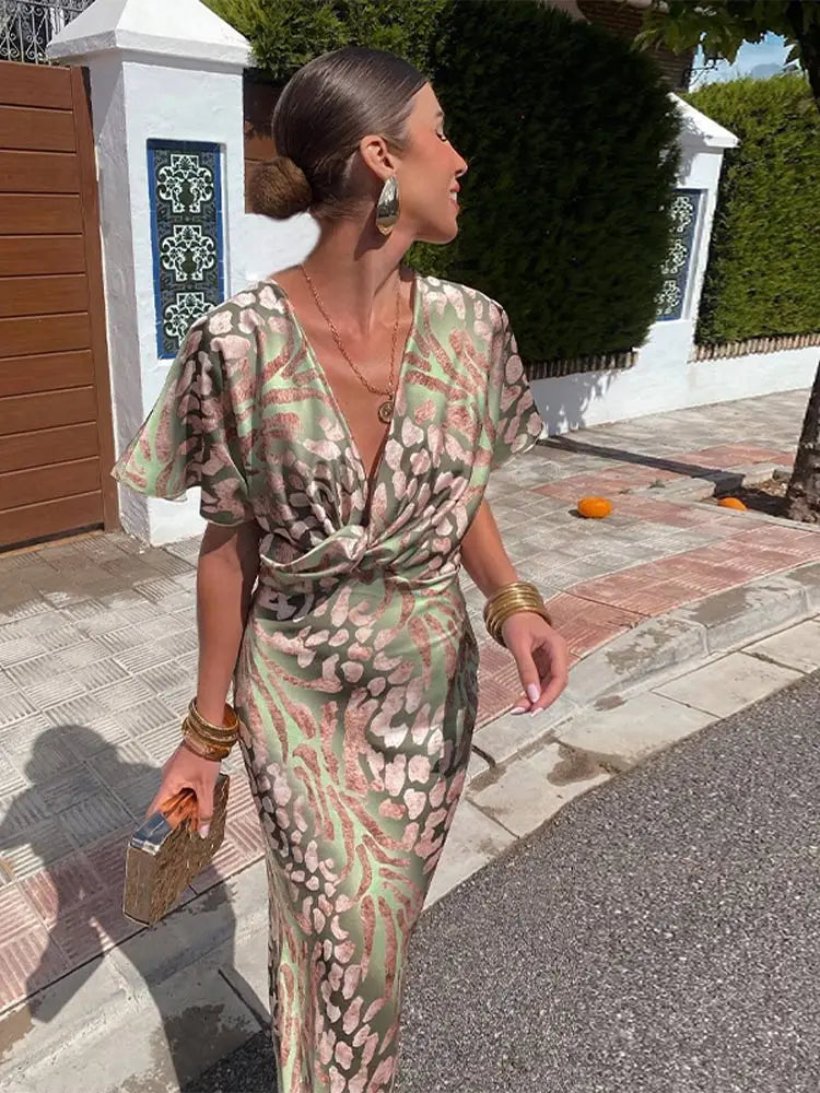 Clara - Copper Midi Dress with Twist Knot