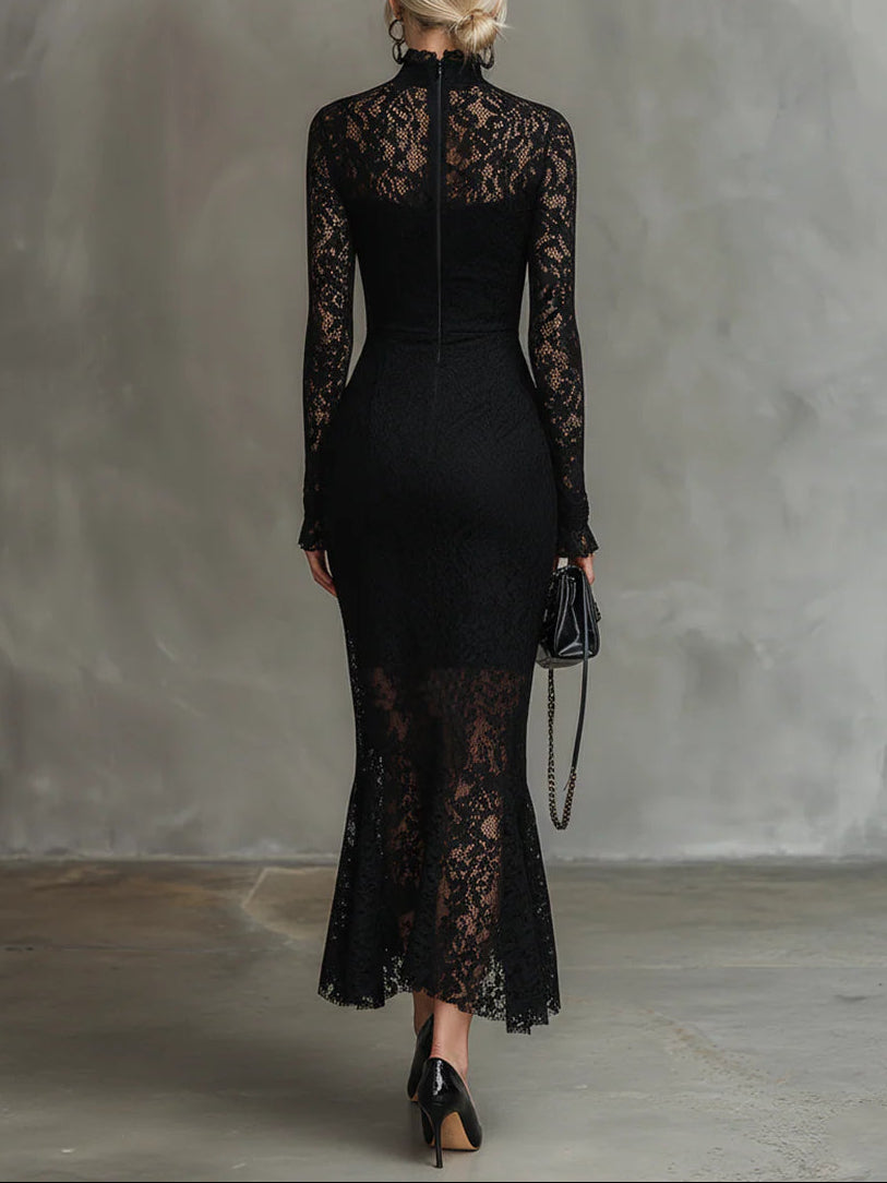 Amanda – Elegant Black Lace Maxi Dress