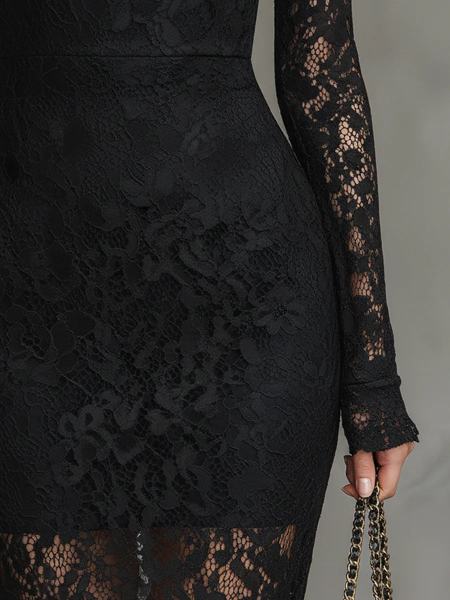 Amanda – Elegant Black Lace Maxi Dress