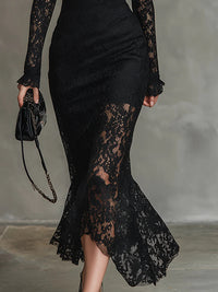Amanda – Elegant Black Lace Maxi Dress
