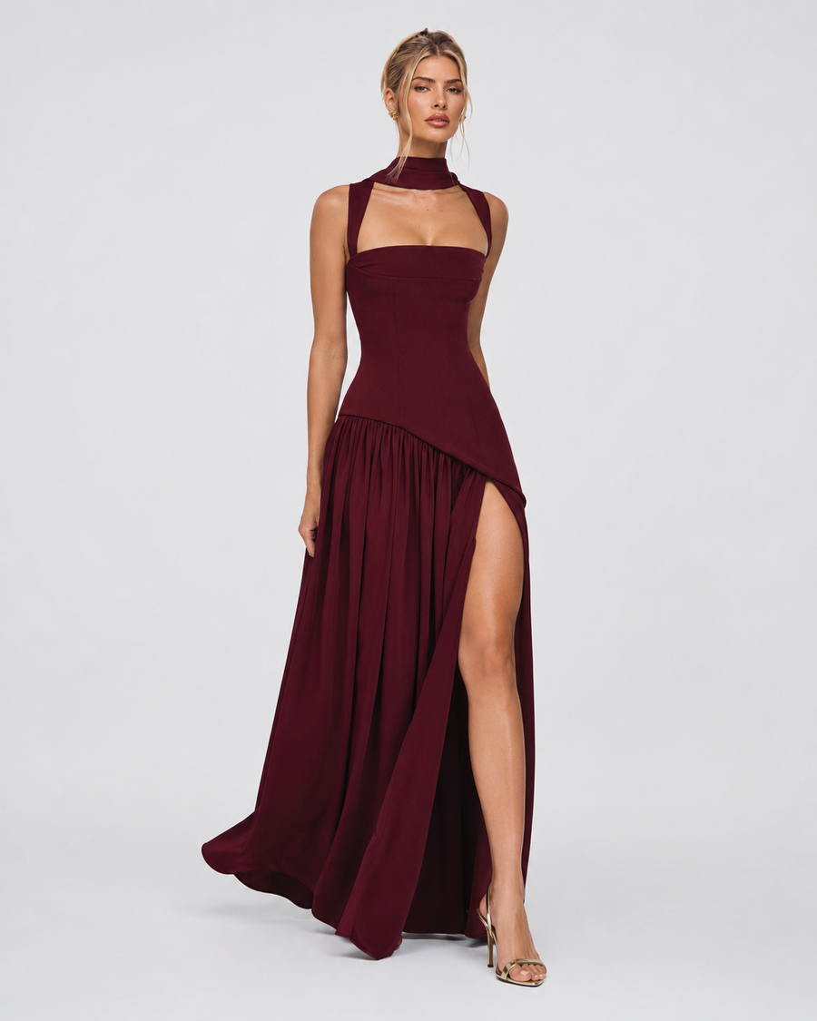 Kirsty – Corset Maxi Dress with Scarf