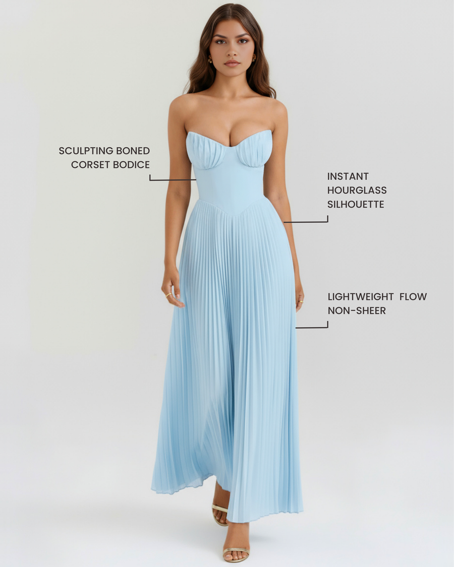 Nola – Ocean Blue Pleated Maxi Dress
