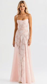 Lauren | Womens Wedding Guest Dress Bustier Maxi Dress Pink