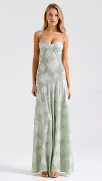 Lauren | Womens Wedding Guest Dress Bustier Maxi Dress Green