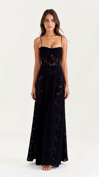 Lauren | Womens Wedding Guest Dress Bustier Maxi Dress Black