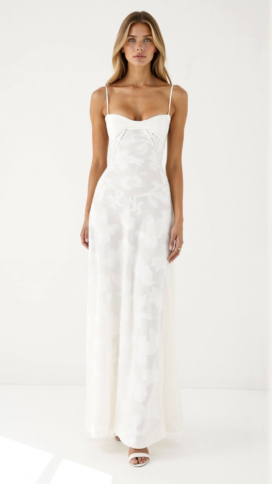 Lauren | Womens Wedding Guest Dress Bustier Maxi Dress White