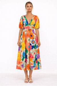 Elviane Floral V-Neck Midi Dress