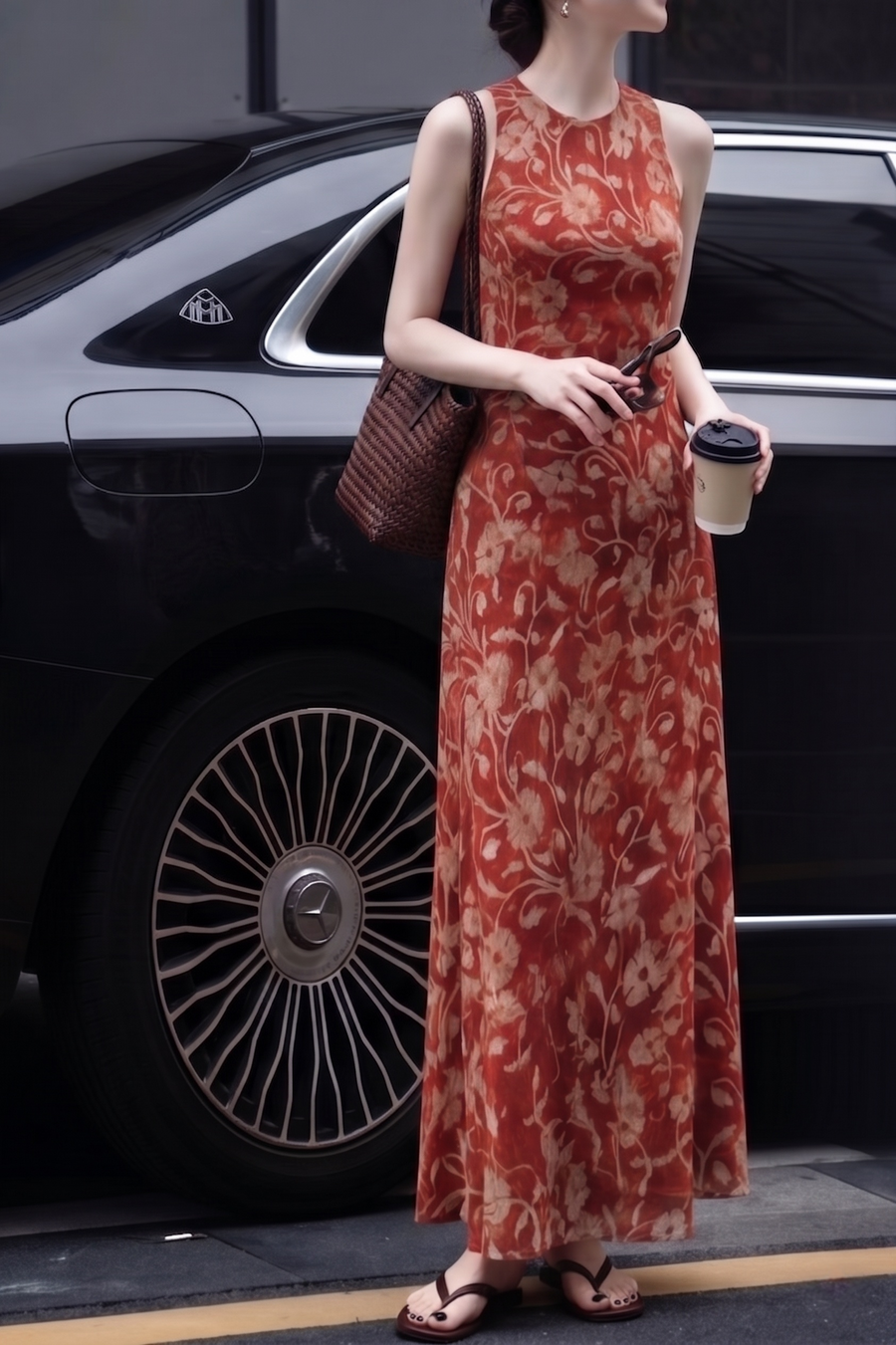 100% Mulberry Silk 16 Momme Double Crepe Bias-Cut Vintage Floral Maxi Dress