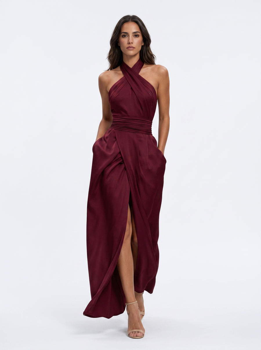 Athena - Elegant Halterneck Maxi Dress