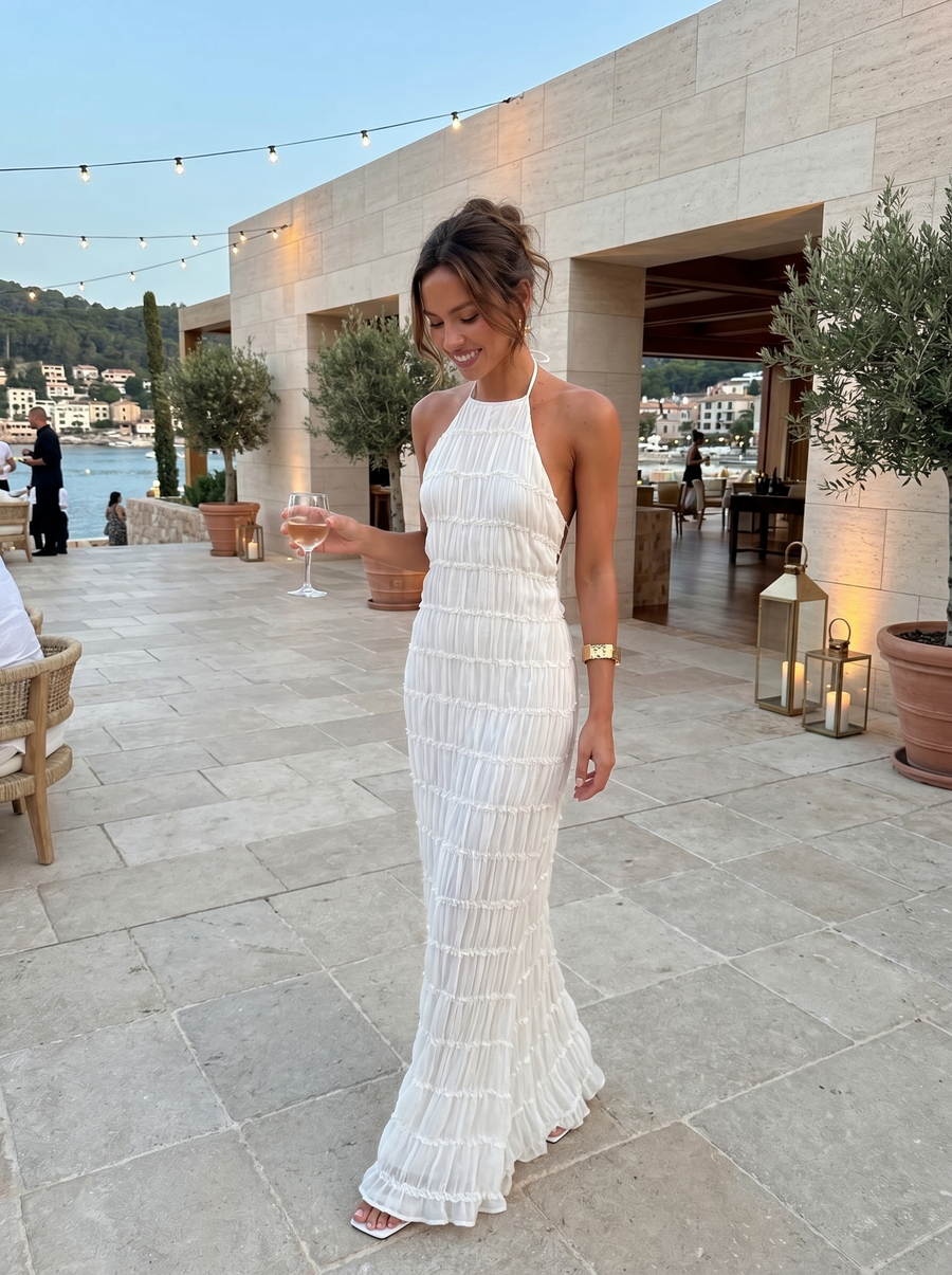 Nicole – Tiered Halterneck Maxi Dress