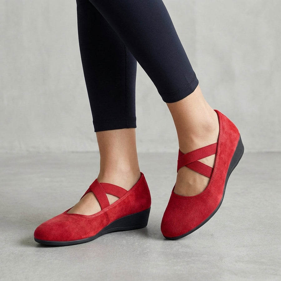 Natalie | Womens Orthopedic Criss-Cross Strap Wedge Flats Red
