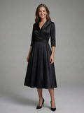 Avielle - Midi Dress with Wrap Body and Three-Quarter Sleeves