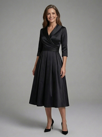 Avielle - Midi Dress with Wrap Body and Three-Quarter Sleeves