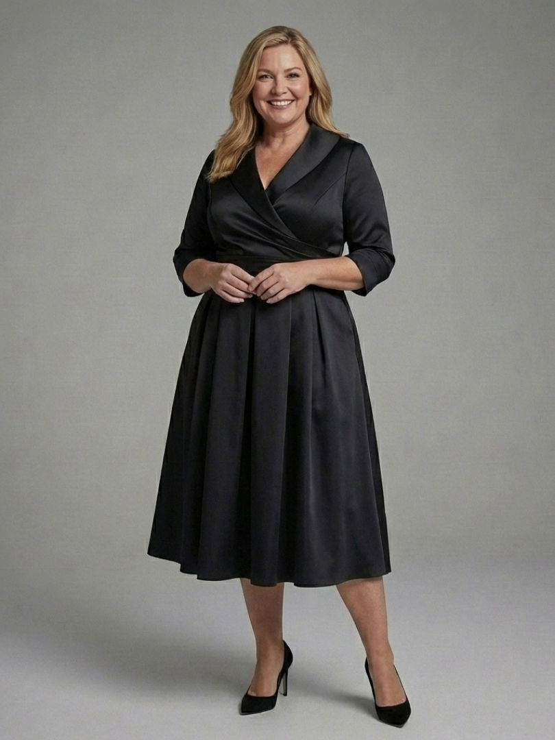 Avielle - Midi Dress with Wrap Body and Three-Quarter Sleeves