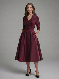 Avielle - Midi Dress with Wrap Body and Three-Quarter Sleeves