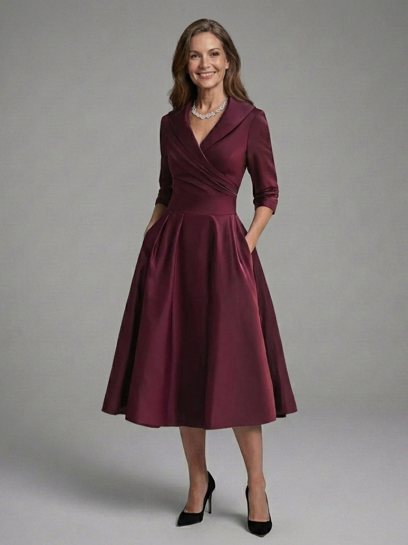 Avielle - Midi Dress with Wrap Body and Three-Quarter Sleeves