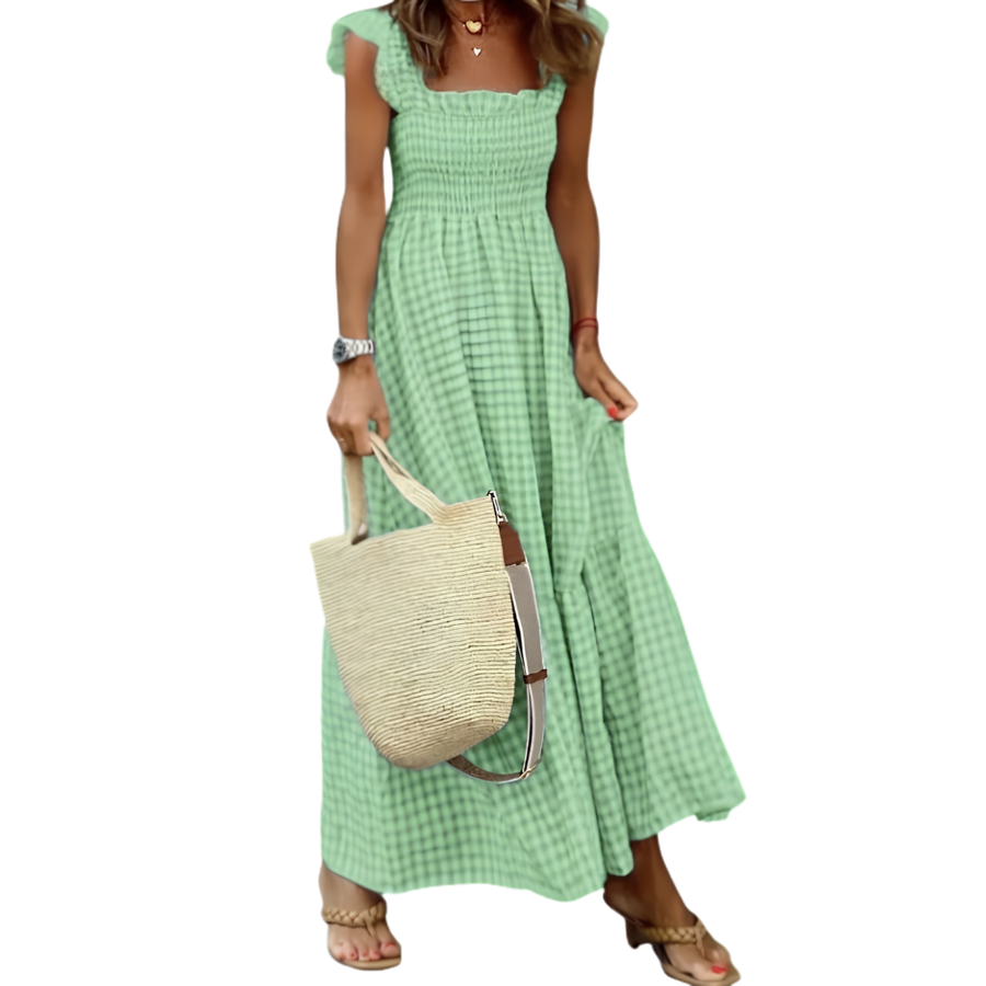 Jovienne – Retro Plaid Flounce Maxi Dress