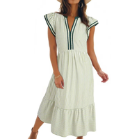 Illyria – Striped Ruffle Sleeve Midi Dress
