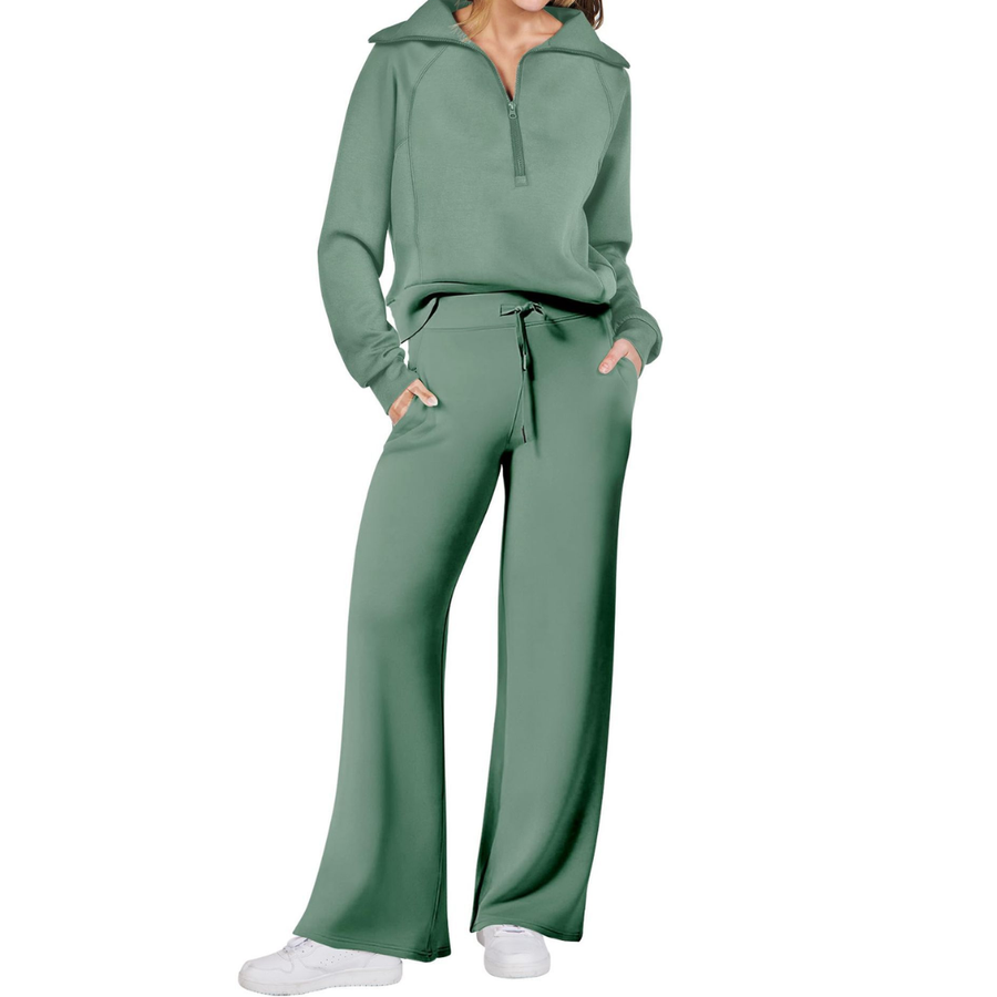 Reverie - Cozy Zip-Up Wide Leg Sweatsuit Set