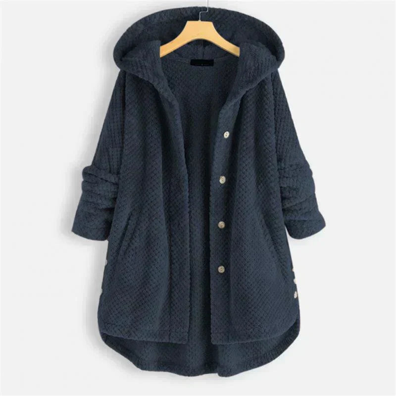 Niah - Cosy Hooded Coat Blue