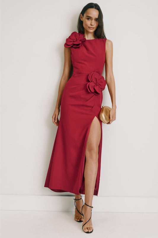 High Neck Crepe Column Dress